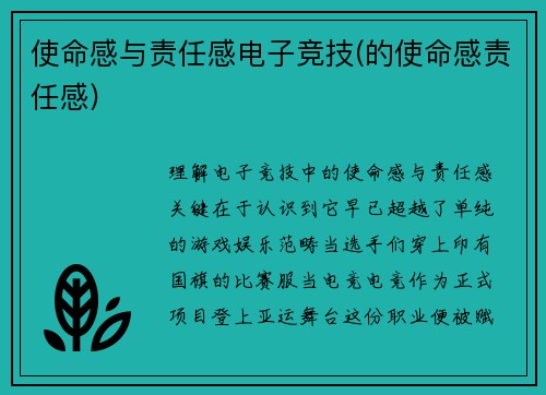 使命感与责任感电子竞技(的使命感责任感)